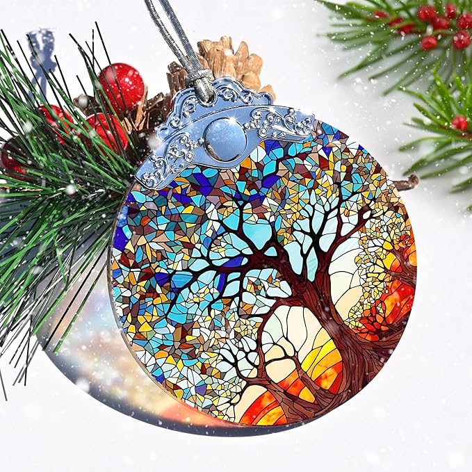 Stained Glass Tree of Life Christmas Ornament - Holiday Decor & Xmas Gift Idea