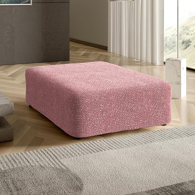 PAULATO BY GA.I.CO. Big Ottoman Cover Stool Cover Pouf Slipcover - Soft Polyester Fabric Slipcover - 1-Piece Form Fit Stretch Furniture Protector - Microfibra Collection - Coral (Ottoman)
