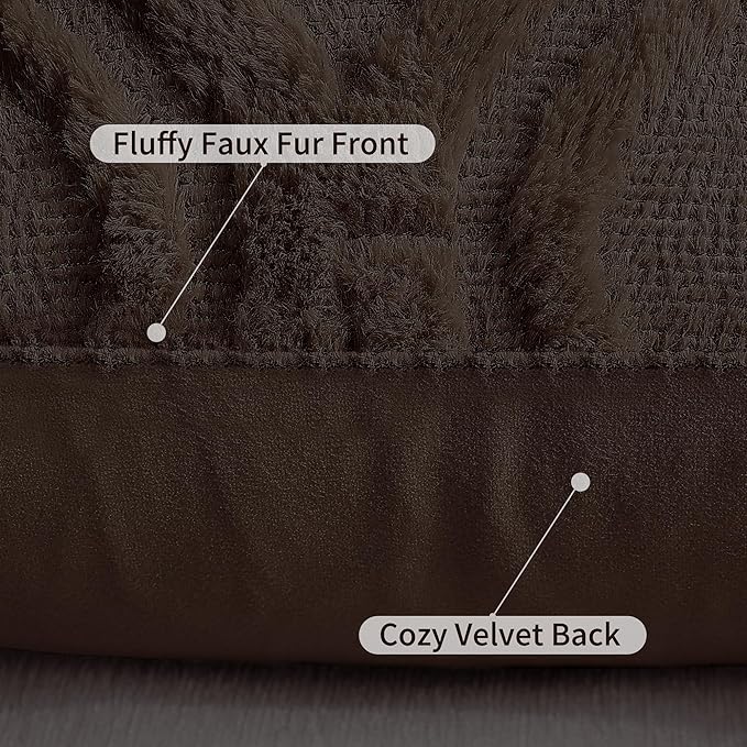 decorUhome Throw Pillow Covers 22x22 Inch Set of 2, Soft Plush Faux Wool Brown Solid Couch Pillow Covers, Accent Farmhouse Neutral Square Pillow Cases for Sofa Bed Living Room