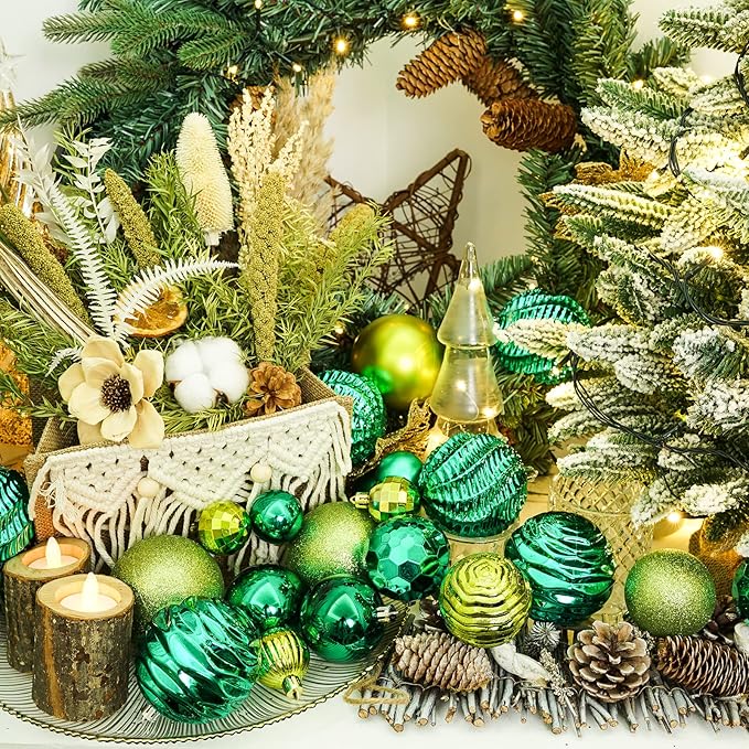 XmasExp 24ct Christmas Ball Ornaments Shatterproof Xmas Tree Hanging Balls Decorations Perfect for Holiday Wedding Christmas Decor (Malachite Green, 2.36")
