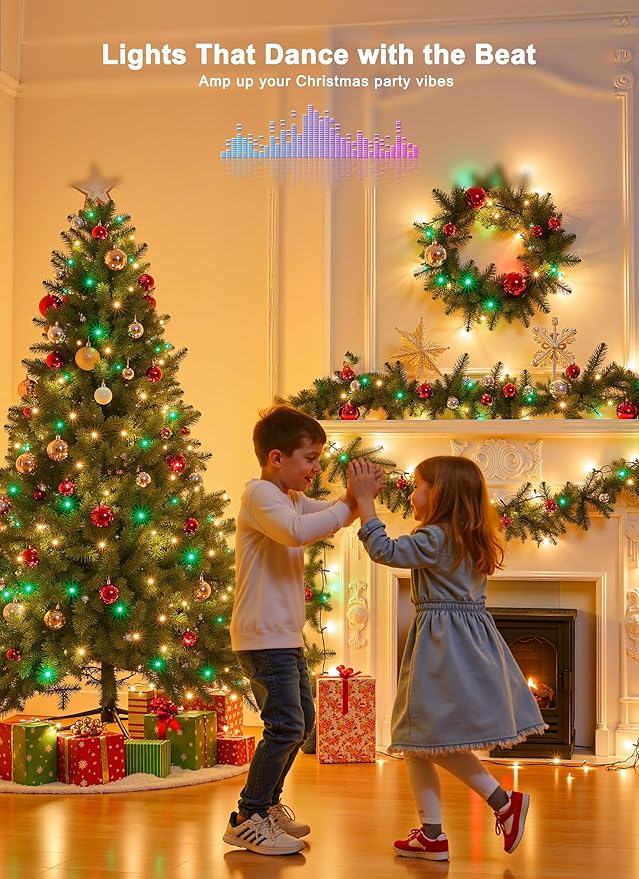 Minetom LED Color Changing Smart RGB Christmas Tree Lights, 66ft 200LED String Lights, 16 Milion Adjustable Colors Fairy Lights with Remote & Timer & Memory Function for Xmas Tree Holiday Party