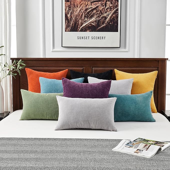 GAWAMAY Decorative Square Throw Pillow Covers 18"x18" Inch Set of 2, Super Soft Chenille Pillows Farmhouse Fall Pillowcase for Living Room Bedroom Sofa Couch Cushion Cover Burnt Orange 45x45cm