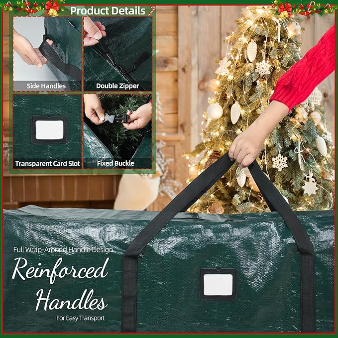 Large Christmas Tree Storage Bags Heavy Duty Tree Bags Holiday Storage Bags Protects From Moisture Or Dust,Alternative To Xmas Tree Storage Box (Green, 7.5 Ft)