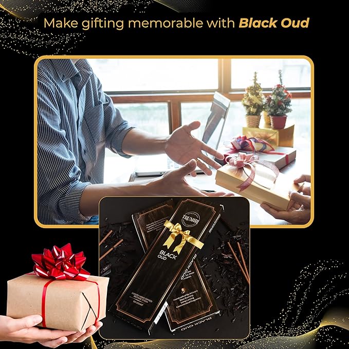 Black Oud Incense Sticks - Pack of 100 Insence-Sticks - Inciensos Aromaticos Made with Natural Oud Essential Oil - Scented Inscents Non Toxic Agarbatti Insense