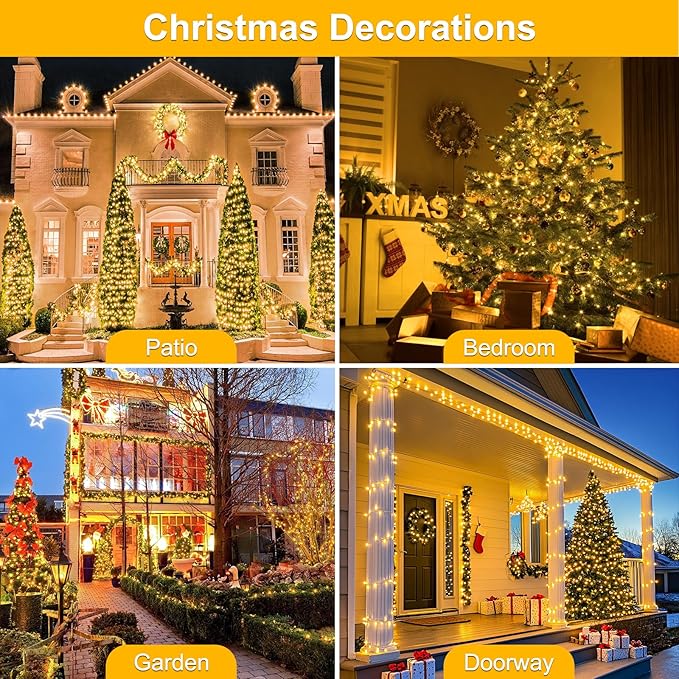 100FT 300 LED Christmas Lights Plug in,Outdoor Indoor Waterproof Fairy Lights with Timer and 8 Modes, Connectable Christmas Tree Lights for Outdoor Indoor Garden Party Decoration(Warm White)