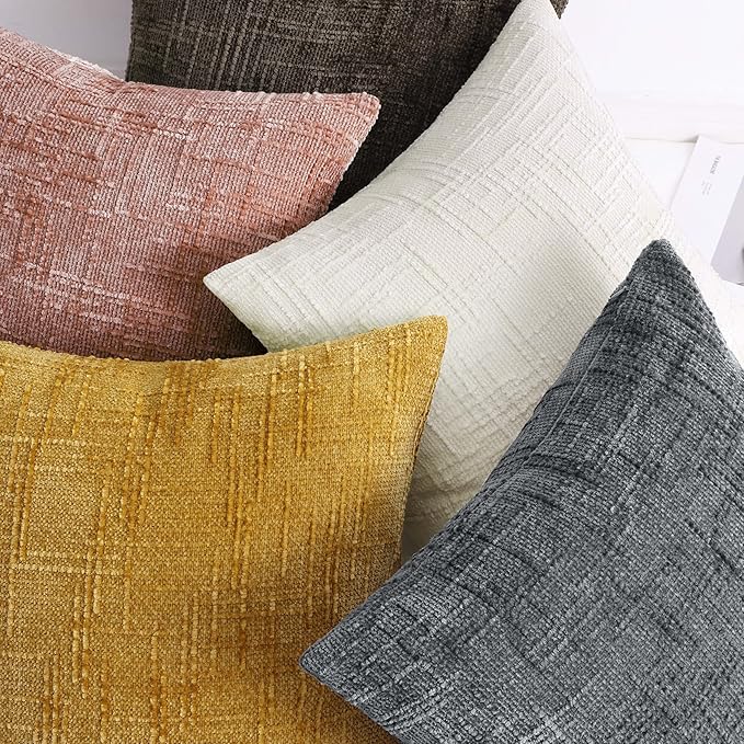 decorUhome Pink Chenille Throw Pillow Covers 16x16 Set of 2 Thick Textured Slubby Couch Pillow Covers Farmhouse Accent Modern Neutral Decorative Pillow Cases for Bed Sofa Living Room