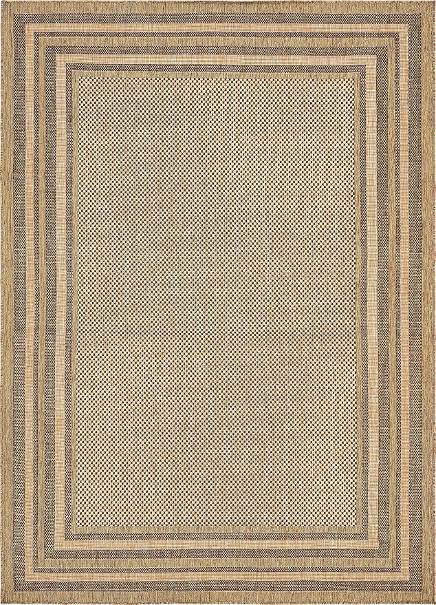 Unique Loom Outdoor Border Collection Area Rug - Multi Border (8' x 11' 4" Rectangle, Light Brown/ Brown)
