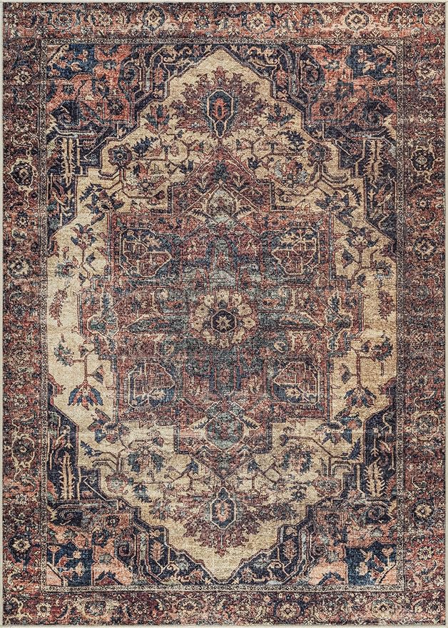 Bloom Rugs Washable Non-Slip 10x14 Rug - Beige/Terracotta Traditional Oriental Area Rug for Living Room, Bedroom, Dining Room, and Kitchen - Exact Size: 10' x 14'
