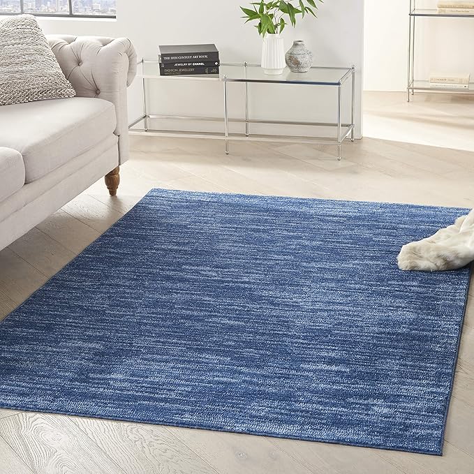 Nourison Home Essentials Indoor/Outdoor Navy Blue 5' x 8' Area Rug, Easy Cleaning, Non Shedding, Bed Room, Living Room, Dining Room, Backyard, Deck, Patio (5x8)