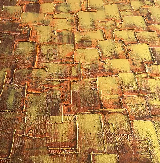 MyArton Textured Abstract Squares Canvas Wall Art Hand Painted Modern Golden Yellow Oil Painting for Decoration Ready to Hang 48x24inch