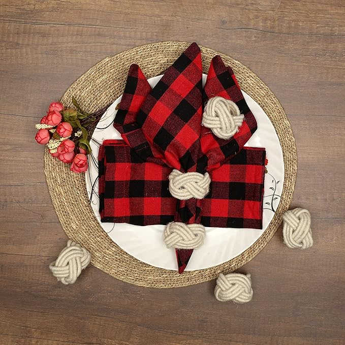 ALPHA Living HOME Handcrafted Napkin Rings Set of 12 - Woven Jute Napkin Holders, Serviette Rings - Perfect for Weddings, Thanksgiving, Christmas & Everyday Dining (Off White)
