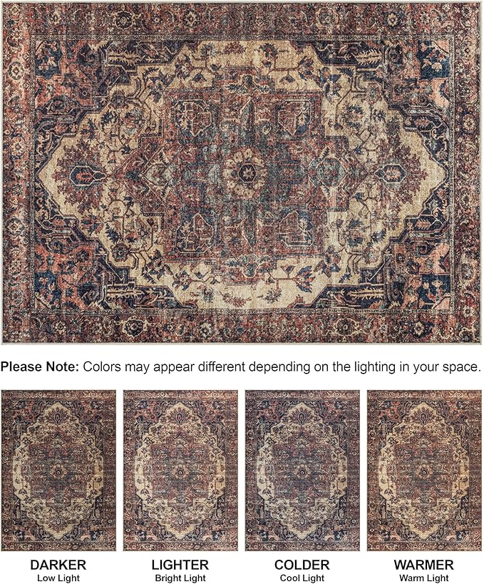 Bloom Rugs Washable Non-Slip 10x14 Rug - Beige/Terracotta Traditional Oriental Area Rug for Living Room, Bedroom, Dining Room, and Kitchen - Exact Size: 10' x 14'