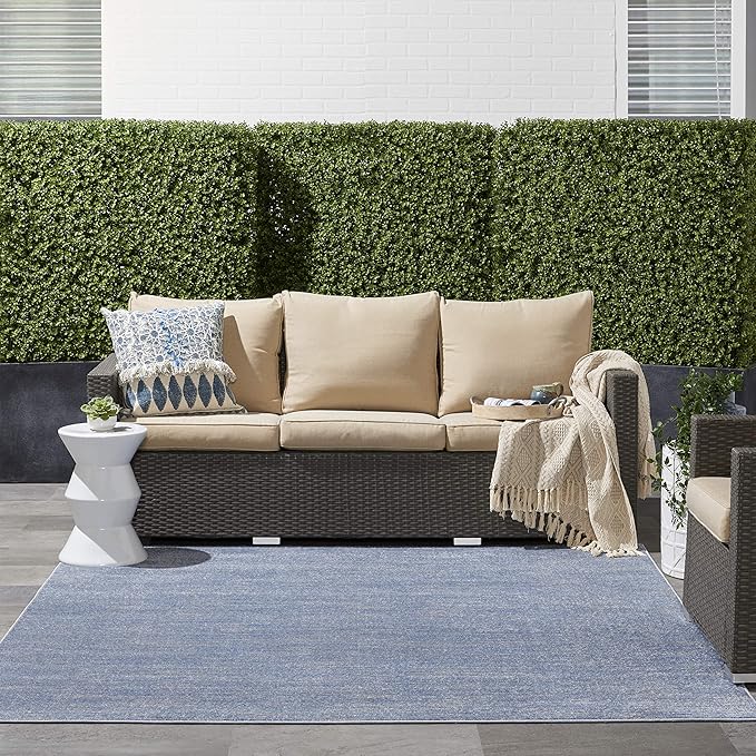 Nourison Home Essentials 5' x Square Blue Gray Fabric Outdoor Area Rug (5' Square)