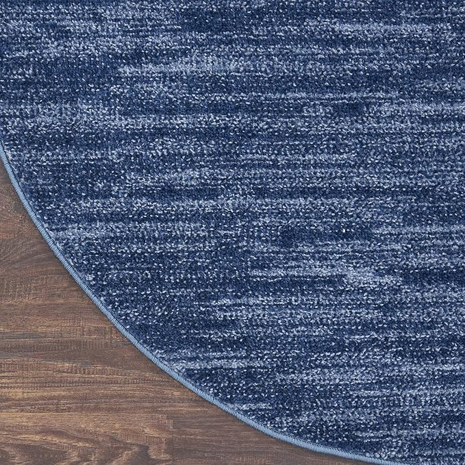 Nourison Essentials Indoor/Outdoor Navy Blue 8' x Round Area Rug, Easy Cleaning, Non Shedding, Bed Room, Living Room, Dining Room, Backyard, Deck, Patio (8 Round)