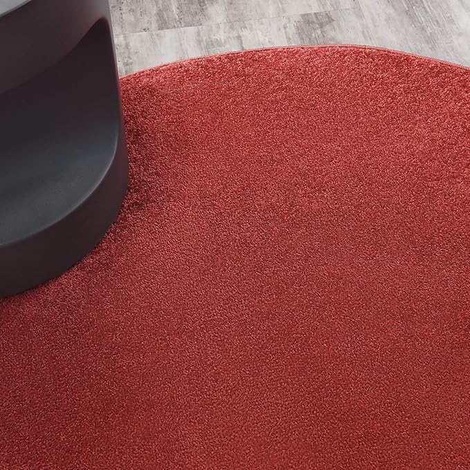 Nourison Essentials Indoor/Outdoor Brick Red 4' x Round Area Rug, Easy Cleaning, Non Shedding, Bed Room, Living Room, Dining Room, Backyard, Deck, Patio (4 Round)