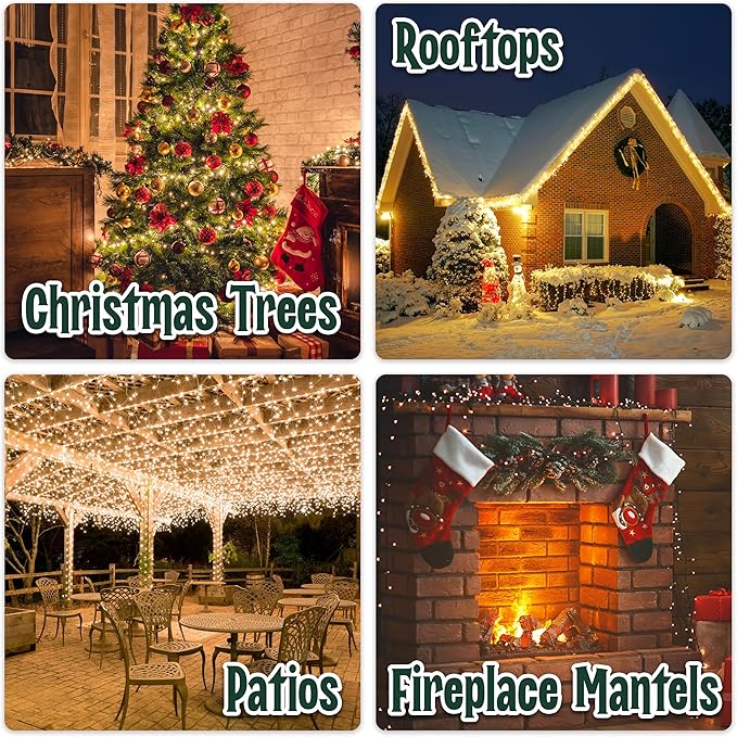 Clear Warm White Christmas Tree Lights - 6.3 ft String of 35 Incandescent Mini Bulbs Multifunctional Lighting Modes, for Decorative, Bedroom, Outdoor, Xmas Twinkle Lights with Green Wire Total 6.6 ft