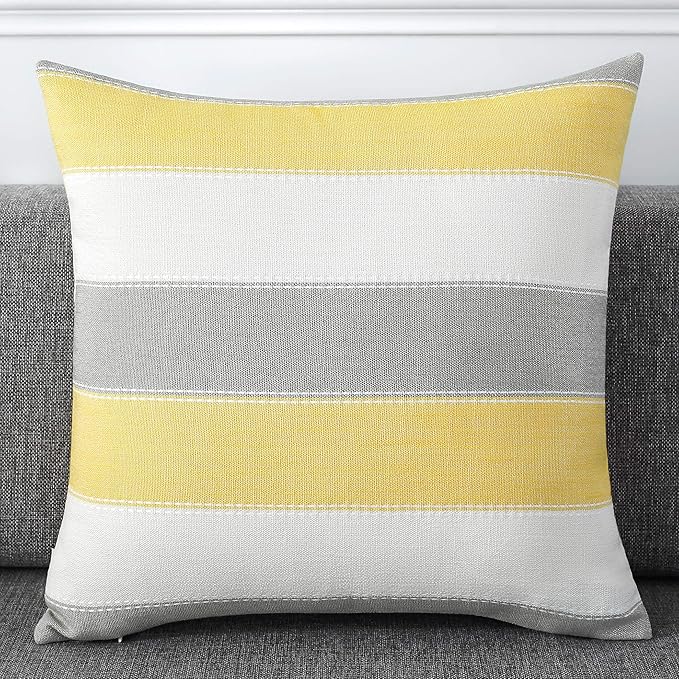 AmHoo Pack of 2 Farmhouse Stripe Check Throw Pillow Covers Set Case Cotton Linen Decorative Pillowcases Cushion Cover for Couch Bench Sofa 16x16Inch Yellow Beige