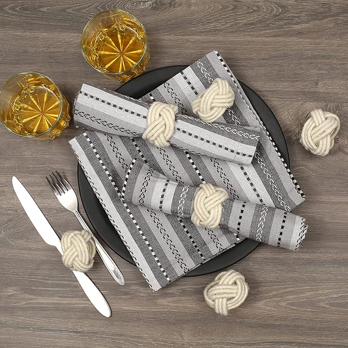 ALPHA Living HOME Handcrafted Napkin Rings Set of 12 - Woven Jute Napkin Holders, Serviette Rings - Perfect for Weddings, Thanksgiving, Christmas & Everyday Dining (Off White)