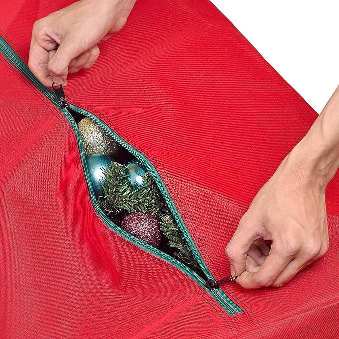 HOLDN’ STORAGE Christmas Tree Bag Heavy Duty 600D Oxford - Christmas Tree Bags Storage Fits Up To 7.5Ft, Extra Wide, Waterproof Storage Bags with Reinforced Handles & Zipper - Red