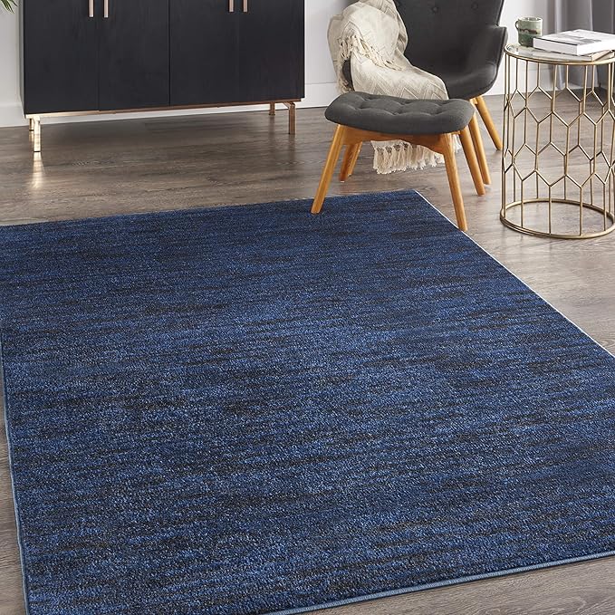 Nourison Home Essentials Indoor/Outdoor Midnight Blue 5' x 7' Area Rug, Easy Cleaning, Non Shedding, Bed Room, Living Room, Dining Room, Backyard, Deck, Patio (5x7)