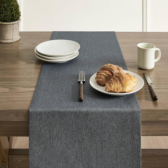 ZeeMart Basic Linen Style Table Runner, 14 x 48 Inch Charcoal, Rustic Farmhouse Grey Table Runners 48 Inches Long, Everyday Polyester Table Runner - Machine Washable & Easy Care
