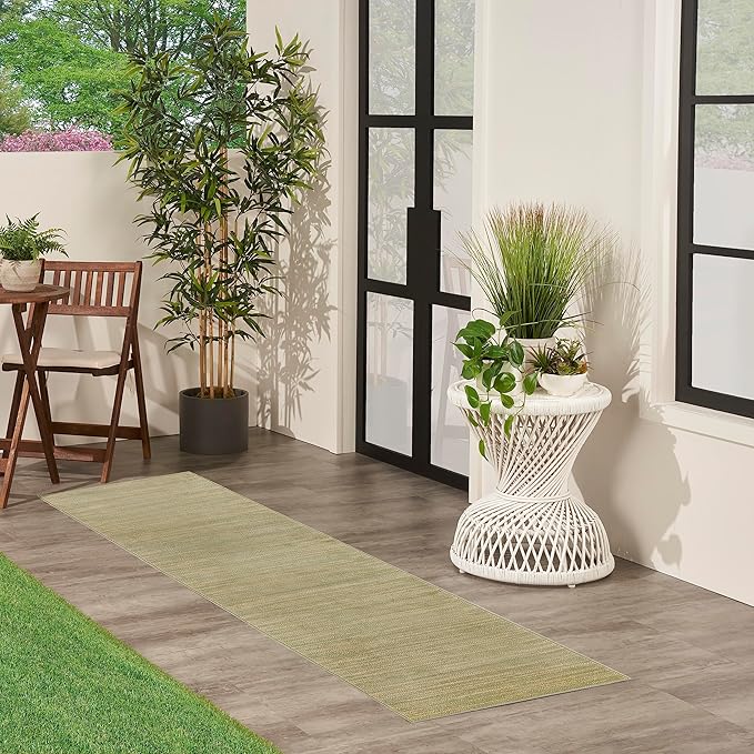 Nourison Home Essentials 10' Runner Green Gold Fabric Area Rug