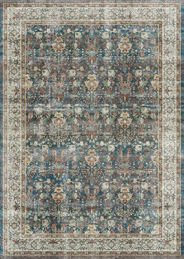 Dripex Vintage Washable Area Rug - 5x8 Distressed Rugs for Living Room Bedroom Oriental Medallion Floral Print Carpet Low-Pile Indoor Soft Non-Slip Accent Rug Farmhouse Office Home Decor