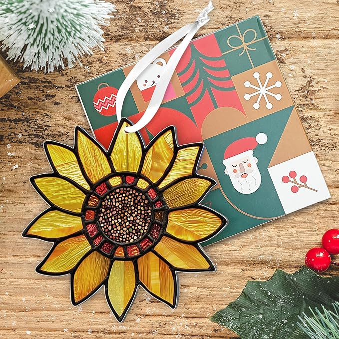 Christmas Sunflower Gifts for Women Men - Acrylic Christmas Ornaments 2025 for Xmas Decorations - Sunflower Decor, Boho Gifts for Women Girl Mom Grandma, Flower Ornaments for Tree