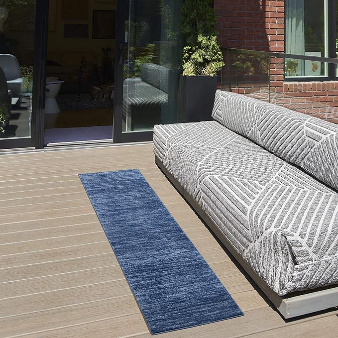 Nourison Essentials Indoor/Outdoor Navy Blue 2'2" x 10' Area Rug, Easy Cleaning, Non Shedding, Bed Room, Living Room, Dining Room, Backyard, Deck, Patio (2x10)