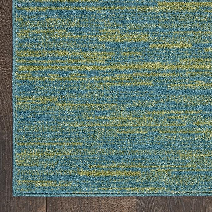 Nourison Essentials Indoor/Outdoor Blue Green 5' x 7' Area Rug, Easy Cleaning, Non Shedding, Bed Room, Living Room, Dining Room, Backyard, Deck, Patio (5x7)