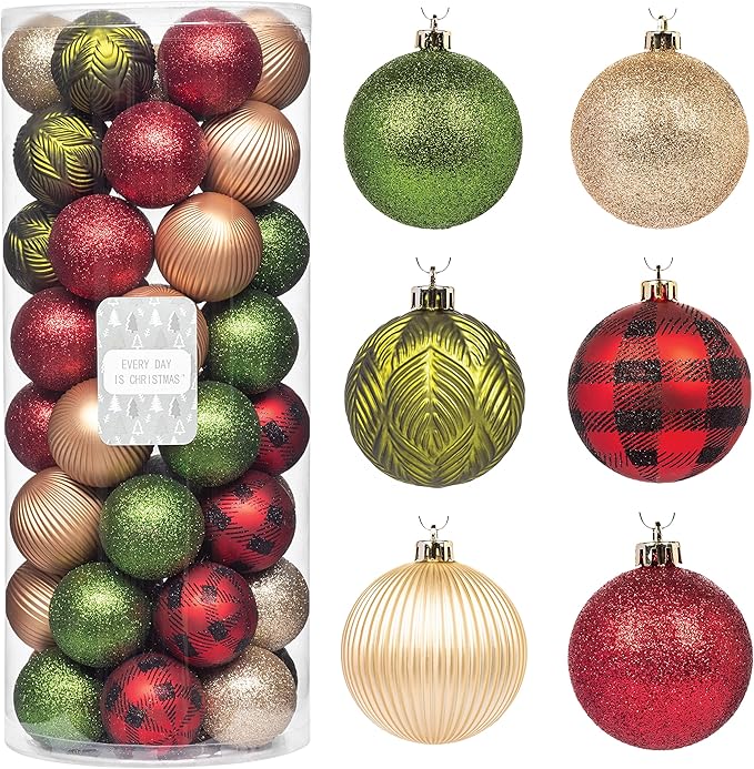 Every Day is Christmas Ornaments, Shatterproof Christmas Tree Ornament Set, Christmas Balls Decoration (50 Count 2.24"/57mm, New Woodland)