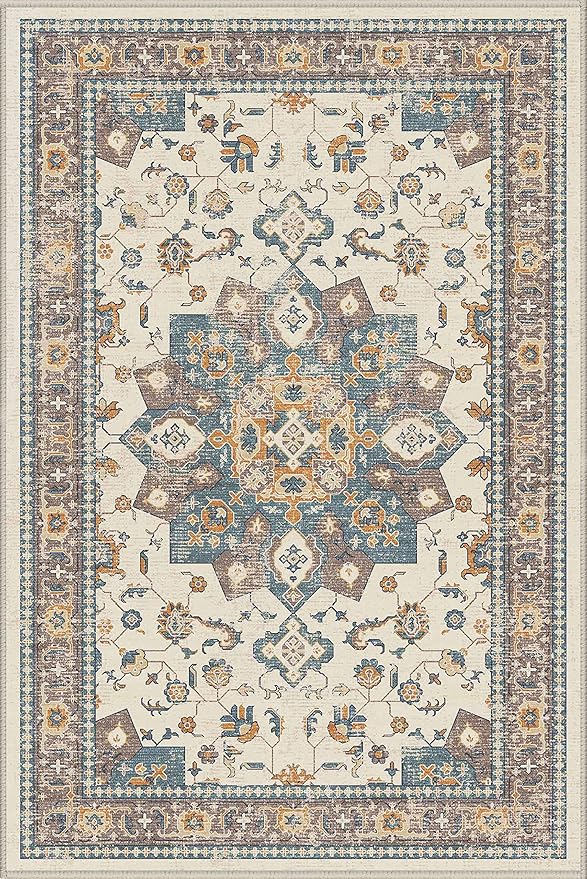 Dripex Vintage Collection Washable Area Rug - 2x3 Door Mat Small Entryway Rug Distressed Non-Slip Low-Pile Floor Carpet for Indoor Front Entrance Kitchen Bathroom Living Room Bedroom