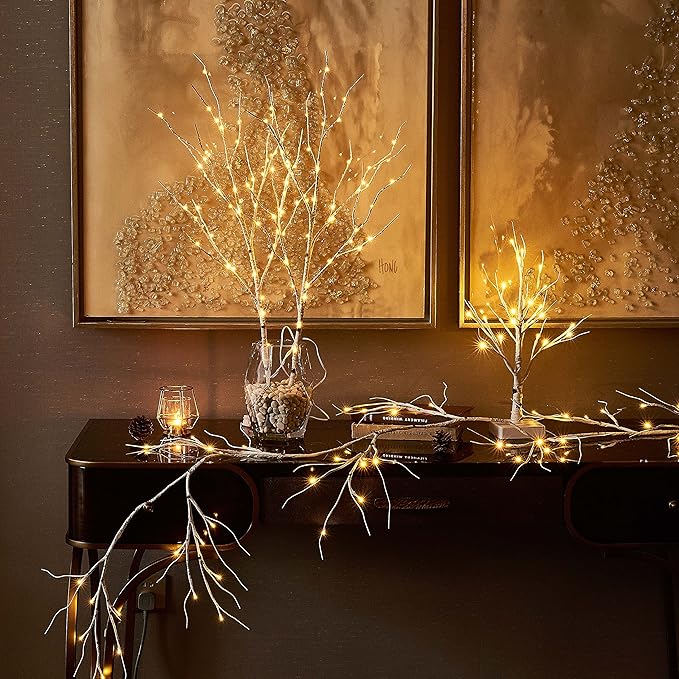 LITBLOOM Lighted Birch Garland Battery Operated with 8 Functions 48 Multi-Color and Warm White Lights, Pre-lit Twig Vine Lights 6FT for Home Bedroom Wall Mantle Decoration