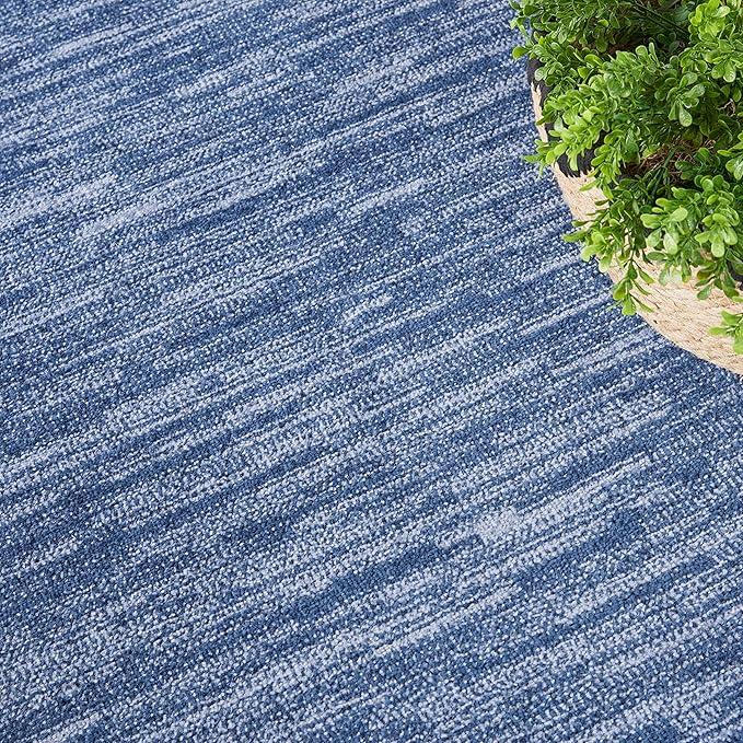 Nourison Home Essentials Indoor/Outdoor Navy Blue 6' x 9'Oval Area Rug, Easy Cleaning, Non Shedding, Bed Room, Living Room, Dining Room, Backyard, Deck, Patio (6x9 Oval)