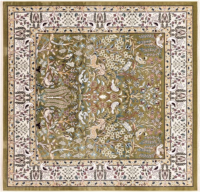 Unique Loom Narenj Collection Area Rug - Bristol (7' 10" Square, Green/ Ivory)