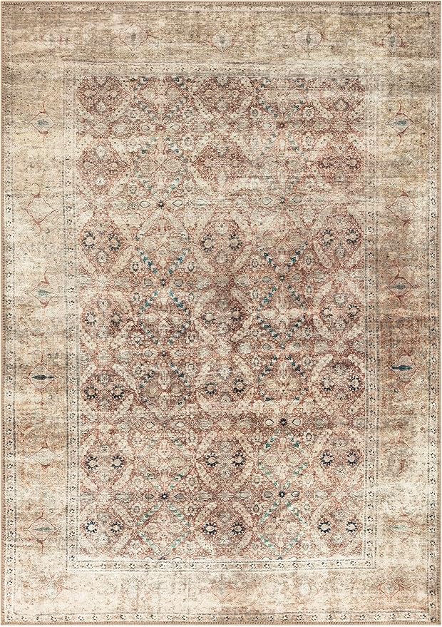 Keen Home Design 9x12 Rug - Machine Washable Area Rug with Non-Slip Backing, Ideal for Living Room, Dining Room, Bedroom - Vintage, Easy Clean, Durable, Low Pile - (9' x 12')