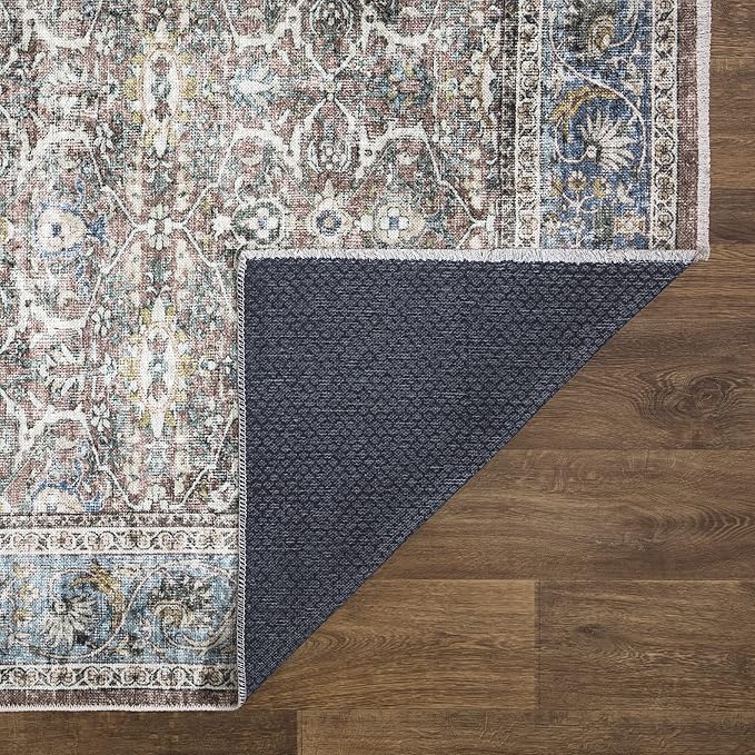 Bloom Rugs Caria Washable Non-Slip 9x12 Rug - Blue/Red Brown Traditional Area Rug for Living Room, Bedroom, Dining Room, and Kitchen - Exact Size: 9' x 12'