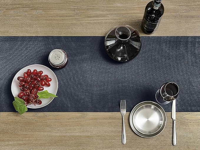 ZeeMart Basic Linen Style Table Runner, 14 x 90 Inch Dark Navy, Rustic Farmhouse Dark Blue Table Runners 90 Inches Long, Everyday Polyester Table Runner - Machine Washable & Easy Care