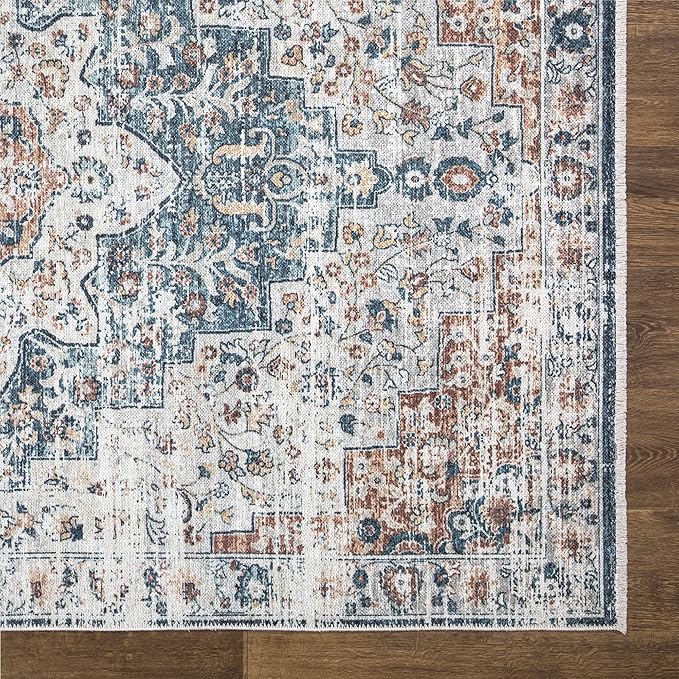 Bloom Rugs Caria Washable Non-Slip 8x10 Rug - Terracotta/Teal Traditional Area Rug for Living Room, Bedroom, Dining Room, and Kitchen - Exact Size: 7'8" x 10'