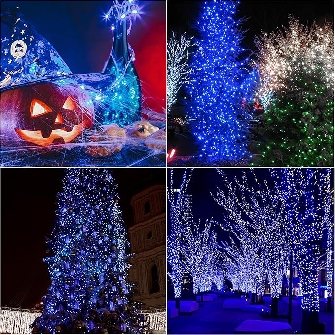LAMPHOME 33ft Christmas Decorative Mini Lights, 100 LED Green Wire Fairy Starry String Lights Plug in, 11 Lighting Modes, for Indoor Outdoor Xmas Tree Wedding Party Decoration (Blue)