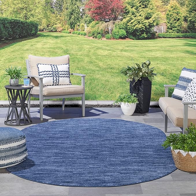 Nourison Home Essentials Indoor/Outdoor Navy Blue 6' x 9'Oval Area Rug, Easy Cleaning, Non Shedding, Bed Room, Living Room, Dining Room, Backyard, Deck, Patio (6x9 Oval)