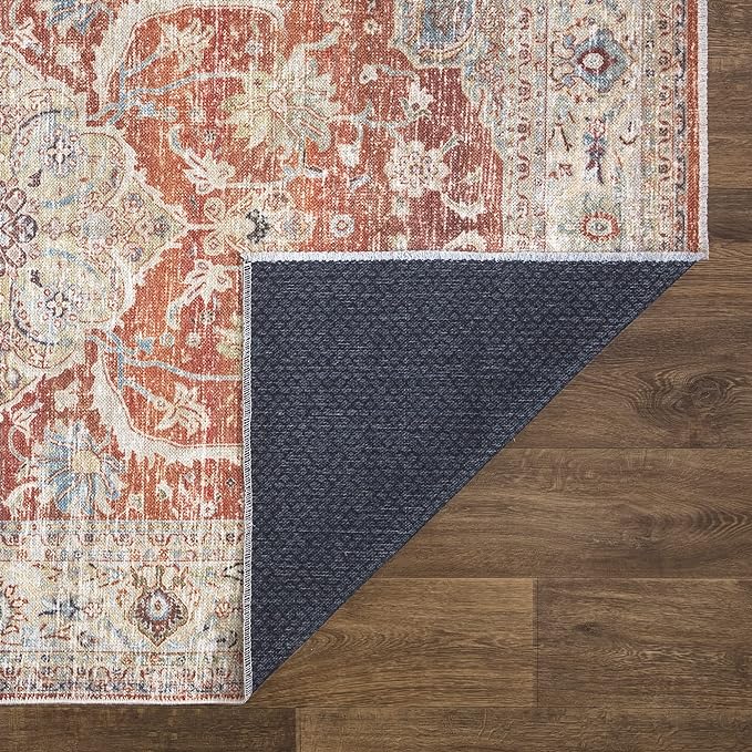 Bloom Rugs Caria Washable Non-Slip 10 ft Runner - Orange/Olive Beige Traditional Runner for Entryway, Hallway, Bathroom, and Kitchen - Exact Size: 2'6" x 10'