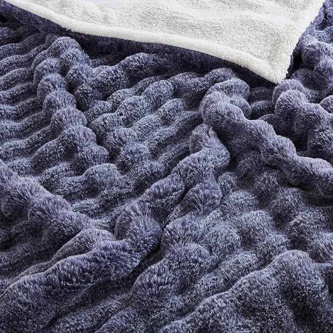 50x60 Inches Ultra-Soft Fuzzy Faux Fur Plush Throw Blanket - Thick, Warm Sherpa for Couch, Sofa, Bedroom, Camping - Decorative Blanket for Cozy Warmth, Bubble Dark Purple