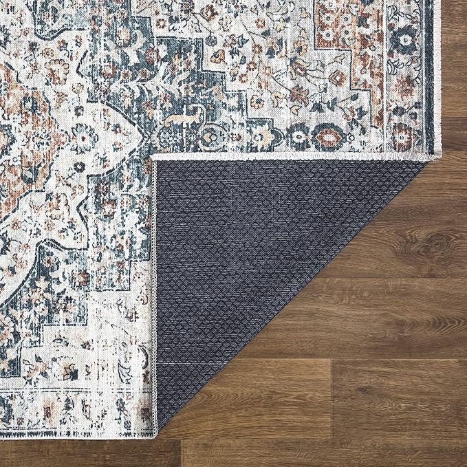 Bloom Rugs Caria Washable Non-Slip 8x10 Rug - Terracotta/Teal Traditional Area Rug for Living Room, Bedroom, Dining Room, and Kitchen - Exact Size: 7'8" x 10'