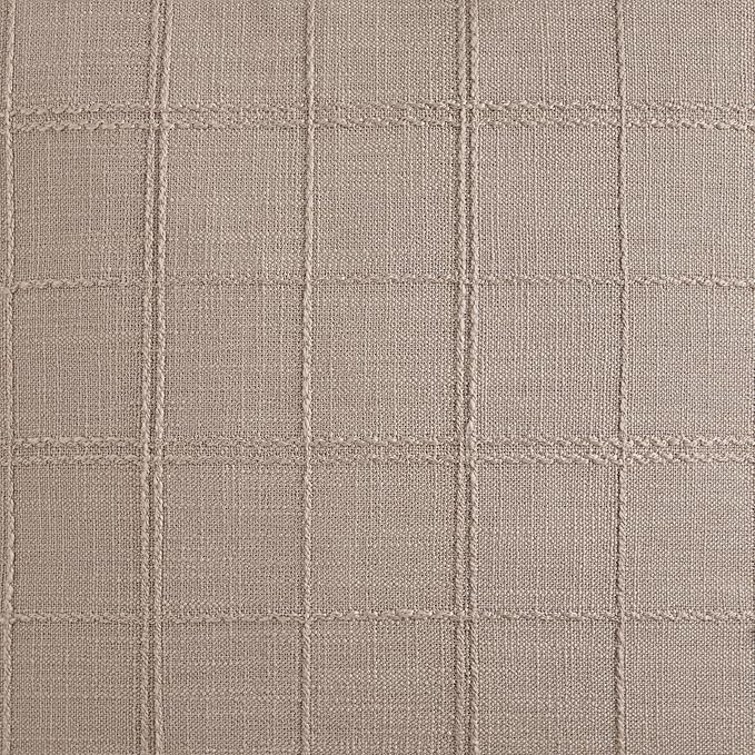 ZeeMart Linen Checked Throw Pillow Covers Set of 2, 16x16 Inch Taupe/Cream, Farmhouse Decorative Single Sided Grid Embroidered Couch Pillow Cases Light Brown Cotton Linen Cushion Covers