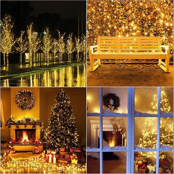 LAMPHOME 33ft Golden Christmas Decorative Mini Lights, 100 LED Green Wire Fairy Starry String Lights Plug in,11 Lighting Modes for Indoor Outdoor Xmas Tree Wedding Party Decoration (Yellow)