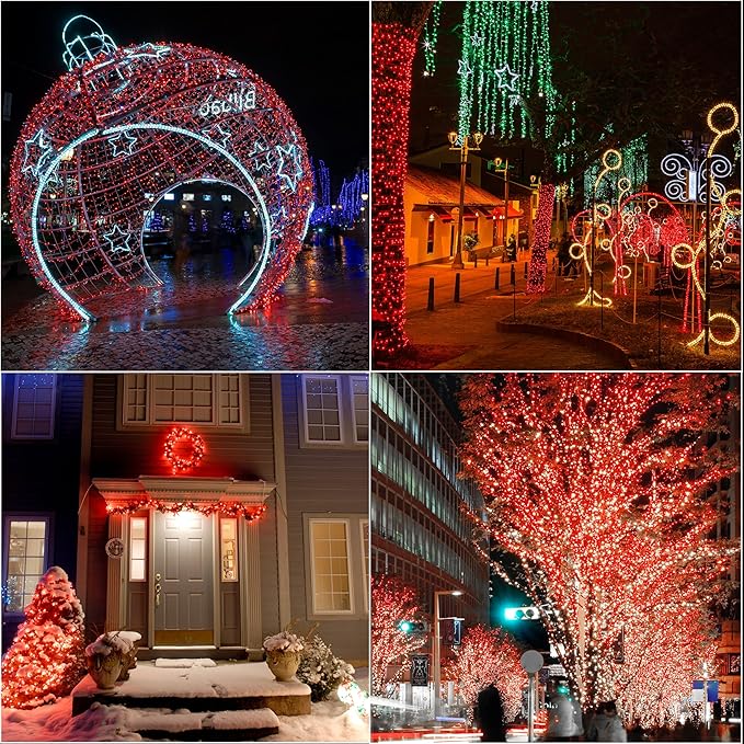 LAMPHOME 33ft Christmas Decorative Mini Lights, 100 LED Green Wire Fairy Starry String Lights Plug in, 11 Lighting Modes, for Indoor Outdoor Xmas Tree Wedding Party Decoration (Red)