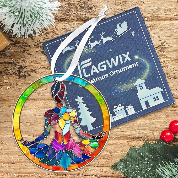 FLAGWIX Christmas Yoga Gifts for Women - Acrylic Christmas Ornaments 2025 for Tree Decorations - Yoga Ornaments for Xmas Tree, Spiritual Gifts for Mom Grandma, Meditation Gift for Women Friend Sister