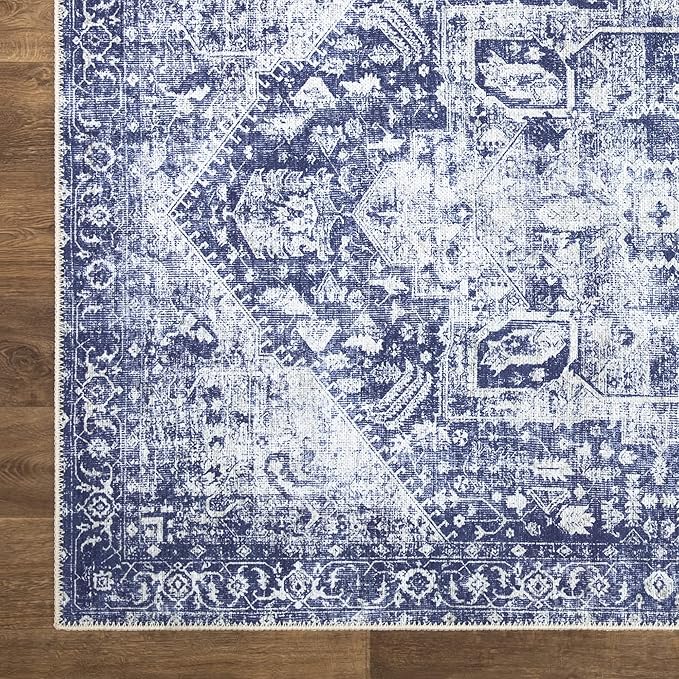Bloom Rugs Washable Non-Slip 12 ft Runner - Blue/Ivory Traditional Runner for Entryway, Hallway, Bathroom, and Kitchen - Exact Size: 2.5' x 12'