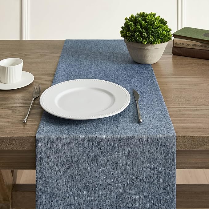 ZeeMart Basic Linen Style Table Runner, 14 x 48 Inch Navy Blue, Rustic Farmhouse Blue Table Runners 48 Inches Long, Everyday Polyester Table Runner - Machine Washable & Easy Care
